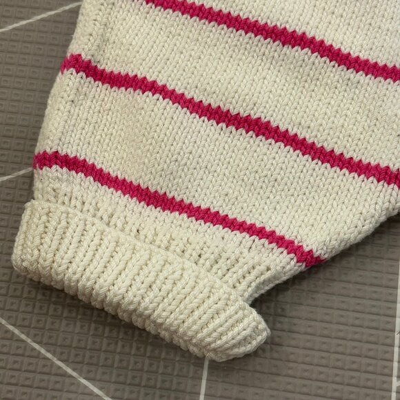 Vintage Handknit Pink and White Striped Toddler Romper - Picture 3 of 7